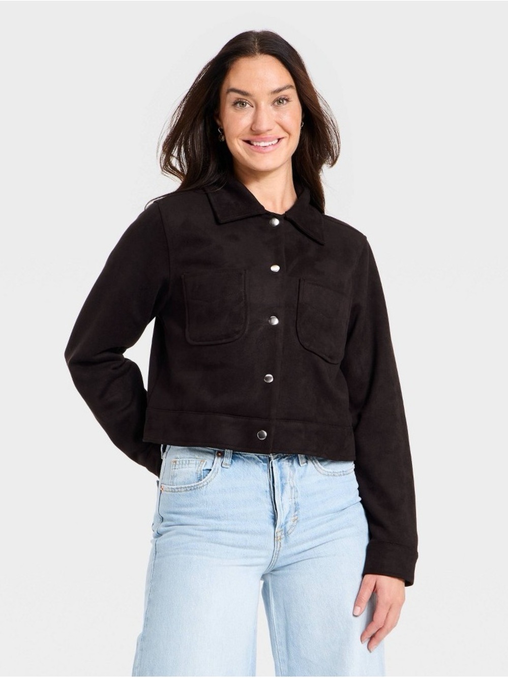 Universal Thread Black Suede Snap-Front Bomber Jacket b212
